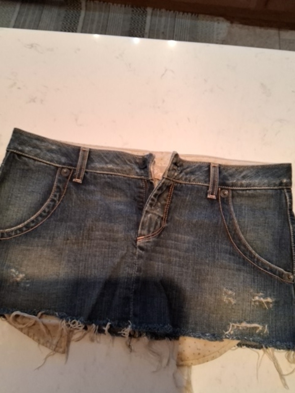Guess Dark Blue Distressed Denim Mini Skirt
